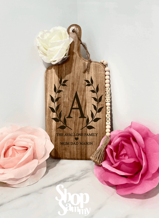 FAMILY NAME- Personalized cutting board with handle